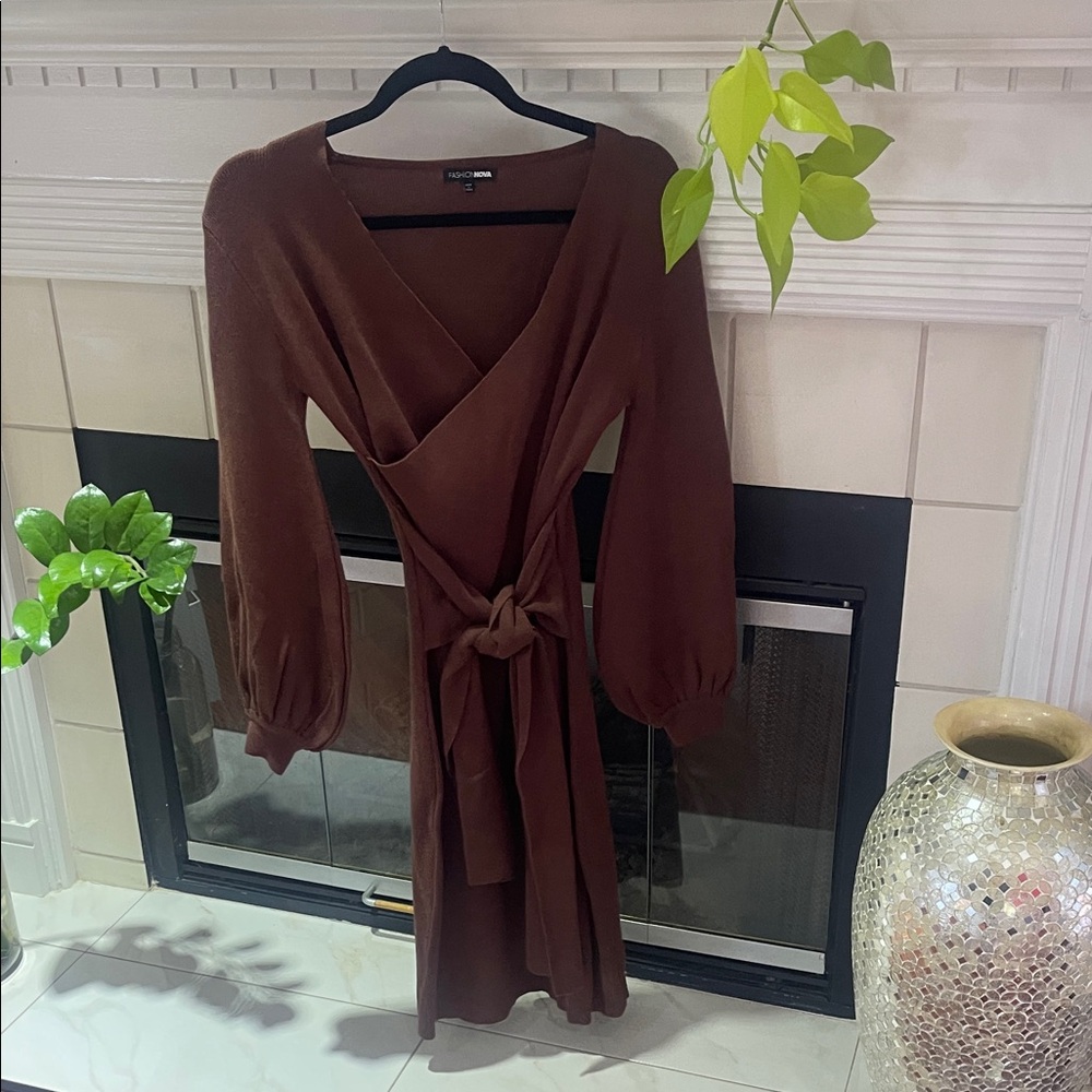 Fashion Nova Brown Long Sleeve Dress